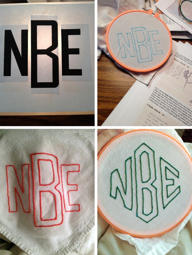 hand embroidered monogram tea towels